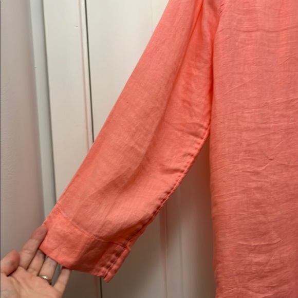 Lilly Pulitzer 100% Linen Salmon Pink Collared Long Sleeve Blouse - Size Small - Picture 10 of 13